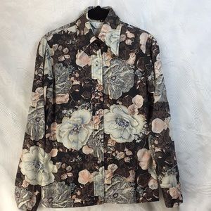 🐝Vintage BEELINE FASHIONS 70s Mod Floral Semi Sheer Big Collar Long Sleeve